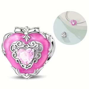 Pink Silver Heart Pendant Charm